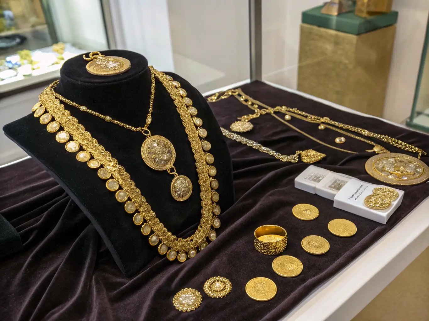 A close-up shot of valuable jewelry and precious metals, symbolizing movable assets that can be used as collateral for a secured loan.