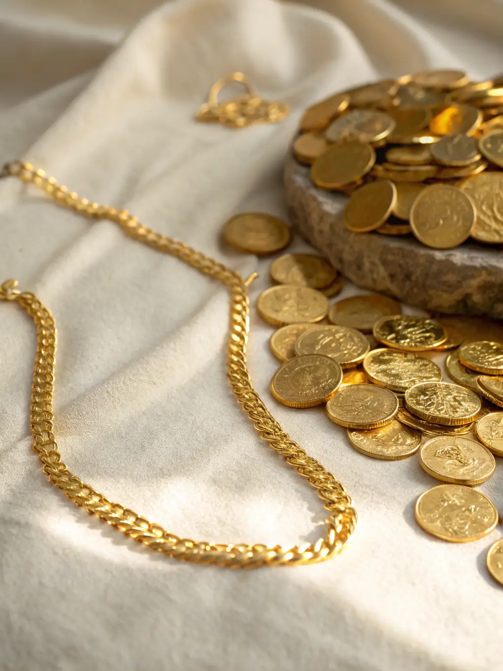 Jewelry and valuable items displayed elegantly, representing personal assets used as collateral, in the style of a professional financial institution.